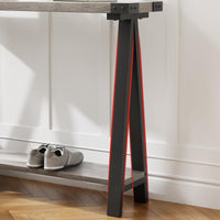 Console Garvee style ferme, 110 cm, avec rangement, 2 niveaux, structure en métal, MDF, brun rustique, pour entrée, salon ou couloir.