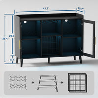 Garvee Meuble bar à vin autoportant avec casier à bouteilles et éclairage LED pour salon et salle à manger, étagère en bois et verre de 120 cm
