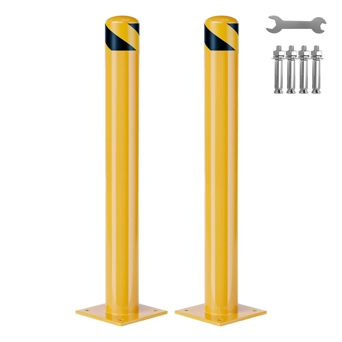 Boules de sécurité en acier renforcé Garvee, 107 cm (42 pouces), diamètre 11,4 cm (4,5 pouces), poteaux amovibles pour entrepôt et parking, bande réfléchissante, boulons d'ancrage, robustes et résistantes aux intempéries
