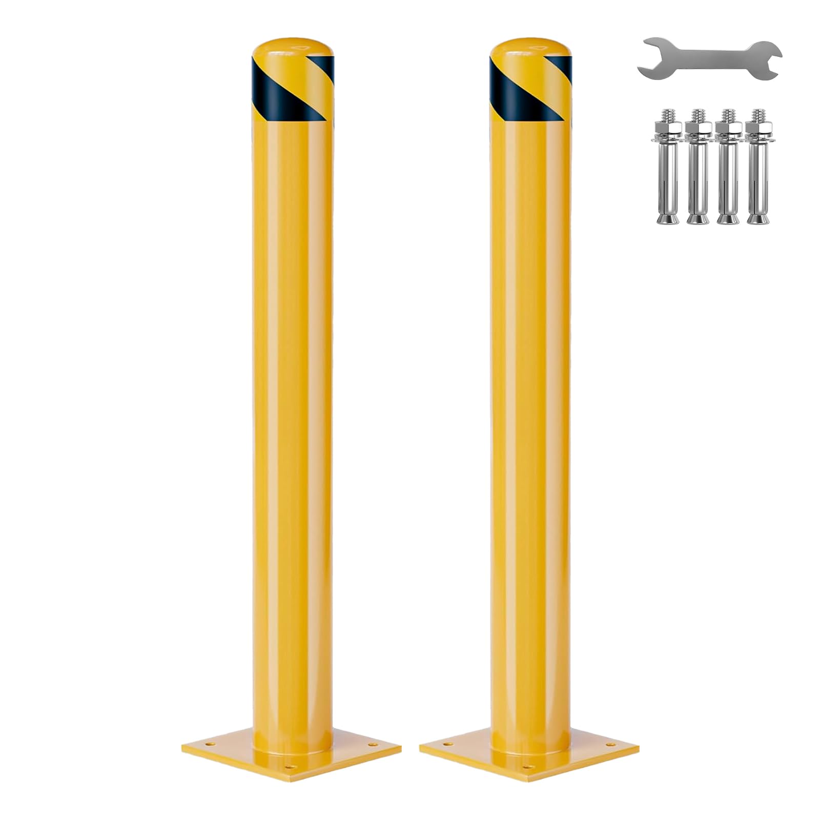 Boules de sécurité en acier renforcé Garvee, 107 cm (42 pouces), diamètre 11,4 cm (4,5 pouces), poteaux amovibles pour entrepôt et parking, bande réfléchissante, boulons d'ancrage, robustes et résistantes aux intempéries