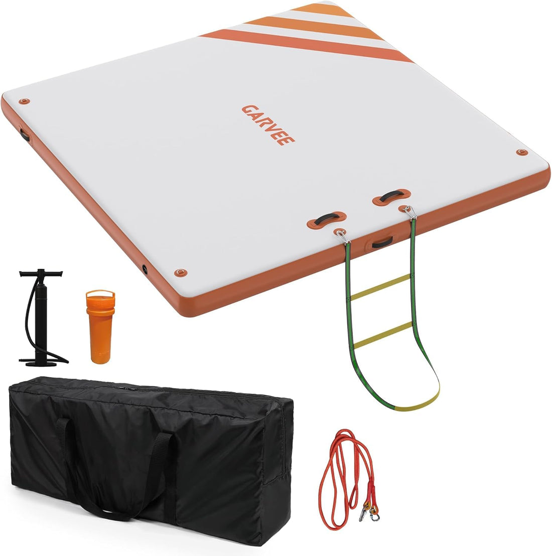 Garvee Ponton flottant gonflable 3 x 3 m, surface antidérapante, PVC robuste 2700 g/m², pompe incluse, portable, pour les lacs et la plage
