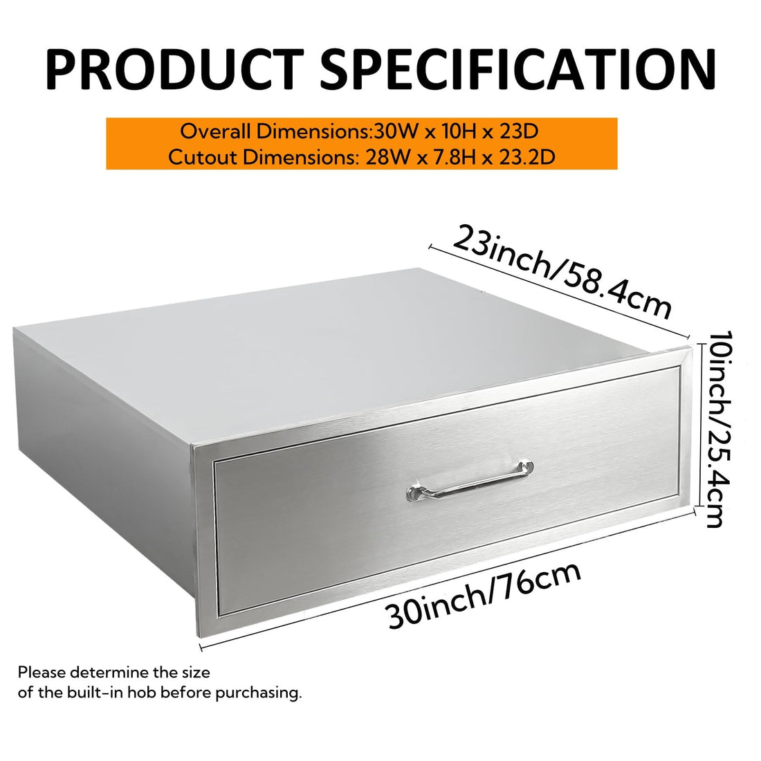 Tiroir de cuisine extérieure Garvee 76 x 58 x 25 cm en acier inoxydable pour barbecue, antirouille, montage encastré, rails silencieux, résistant aux intempéries, idéal pour le jardin et l'espace barbecue.