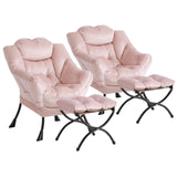 Garvee fauteuil lounge avec repose-pieds pliable, velours rose, structure en acier, ensemble 2 pièces, pour salon et bureau - Velours rose – 2 pièces