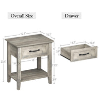 Ensemble de 2 tables de chevet Garvee grises avec tiroir, 2 niveaux de rangement, bois robuste, pour chambre et salon, 50 x 40 x 60 cm, gris
