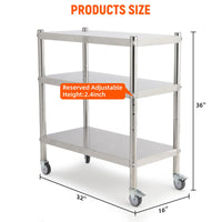 Étagère Garvee en acier inoxydable 81 x 41 x 91 cm, 3 niveaux, hauteur réglable, antirouille, robuste, idéale pour la cuisine et le rangement, couleur argent.