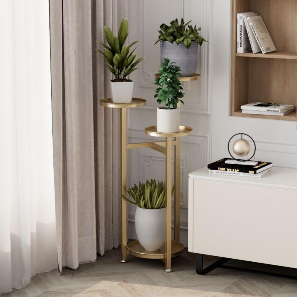 Garvee étagère d’angle pour plantes à plusieurs niveaux, métal, pieds antidérapants, salon et chambre, or