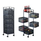 Chariot de rangement de cuisine Garvee avec panier à fruits rotatif à 5 niveaux, structure robuste en acier, roulettes avec freins, pour la cuisine et le garde-manger, noir - Noir