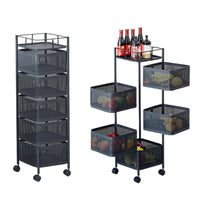 Chariot de rangement de cuisine Garvee avec panier à fruits rotatif à 5 niveaux, structure robuste en acier, roulettes avec freins, pour la cuisine et le garde-manger, noir
