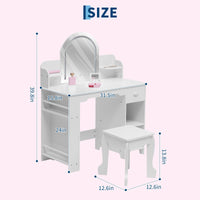 Coiffeuse Garvee pour enfants avec lumière LED et tabouret, réglable, MDF, blanche, pour filles de 3 à 9 ans, salle de jeux et chambre