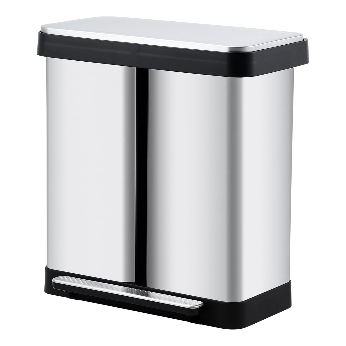 Poubelle de cuisine Garvee 2 x 36 L avec système de tri des déchets, en acier inoxydable, à pédale, double compartiment, sans contact et silencieuse, couleur argent.