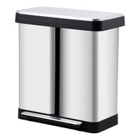 Poubelle de cuisine Garvee 2 x 36 L avec système de tri des déchets, en acier inoxydable, à pédale, double compartiment, sans contact et silencieuse, couleur argent.