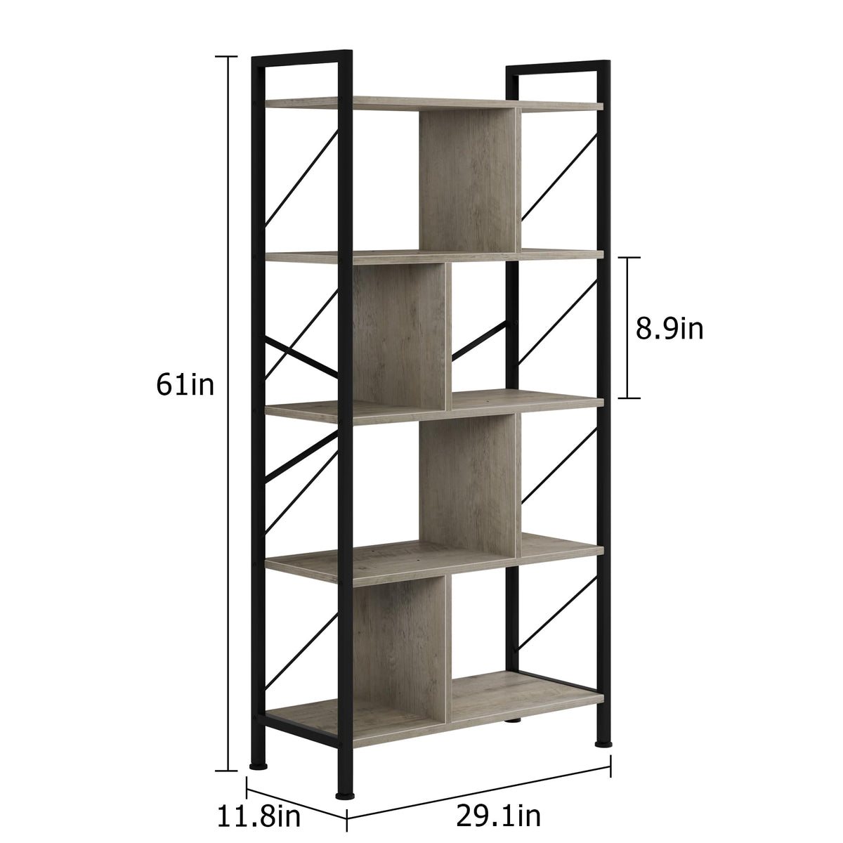 Garvee étagère industrielle haute à 5 niveaux avec rangement pour salon, bureau, chambre, en MDF et métal, robuste et anti-basculement
