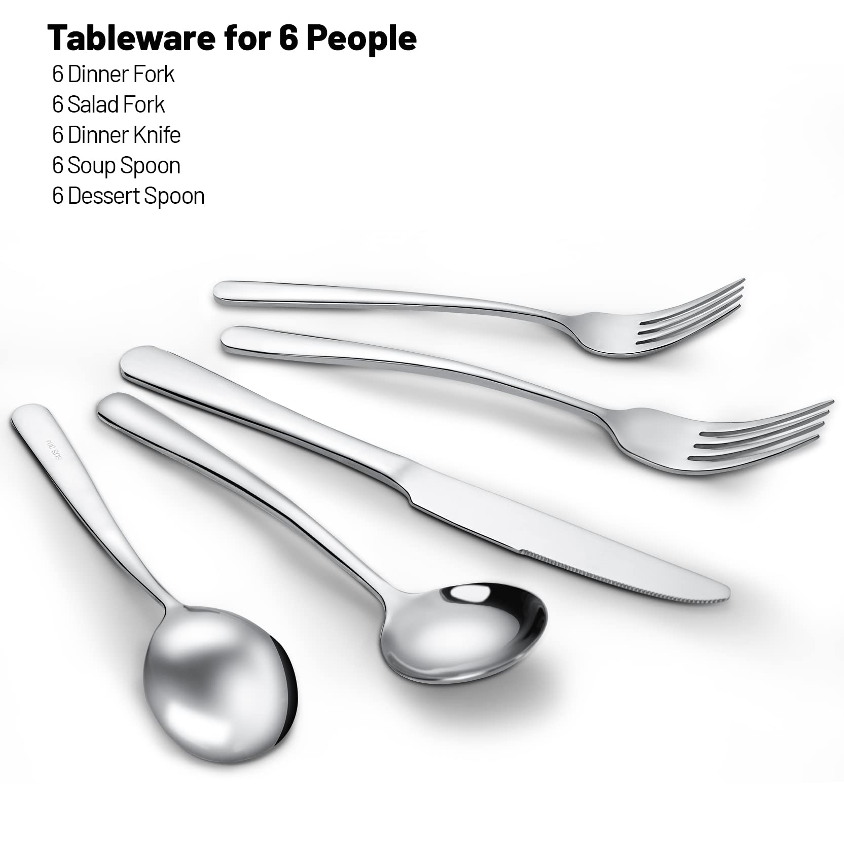 Garvee Set Posate Acciaio Inox 30 pièces pour 6 personnes, ensemble de couverts en acier inoxydable, design élégant, robuste, cuisine et table, argent