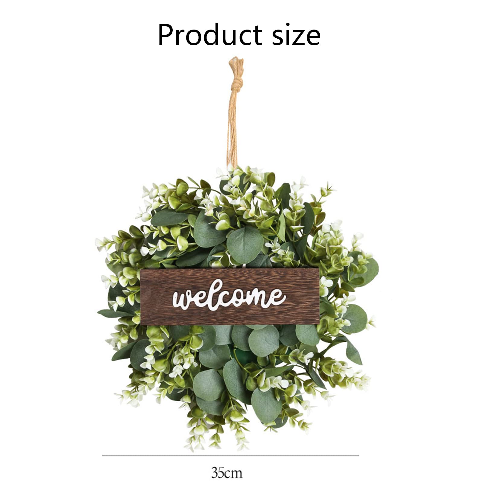 Couronne d'eucalyptus artificiel Garvee 35 cm, feuilles vertes décoratives pour porte, mur, fenêtre, porche
