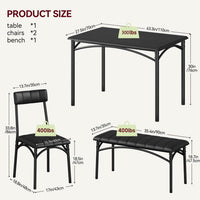 Garvee Ensemble table à manger pour 4 personnes, table rectangulaire avec banc et chaises rembourrés, MDF et acier, gain de place, montage facile, petits espaces