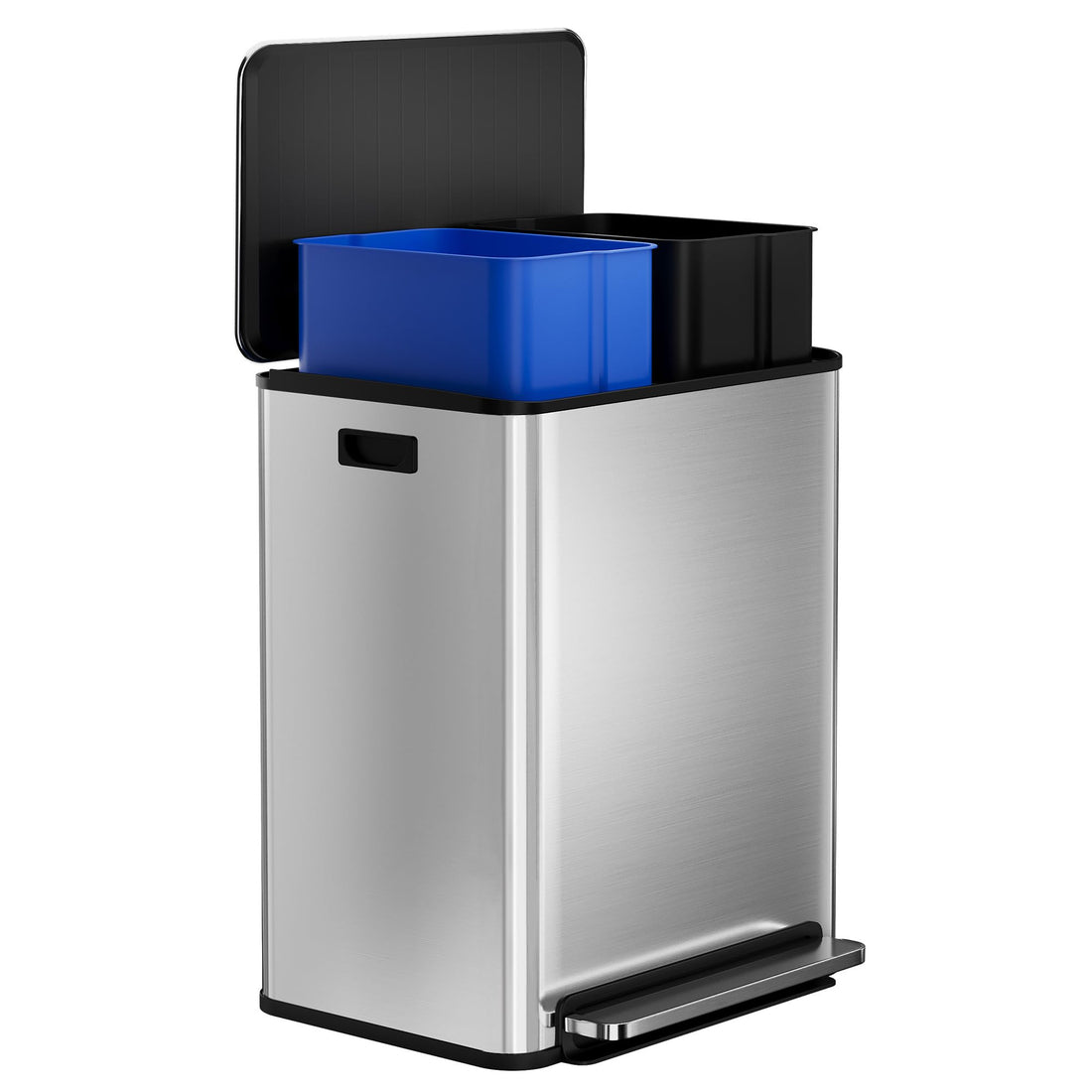 Poubelle Garvee en acier inoxydable, 60 litres, double compartiment, couvercle à fermeture douce, séparation des déchets, cuisine/bureau, 2 x 30 litres, argent