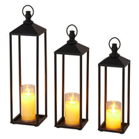 Garvee lot de 3 lanternes décoratives métal avec bougies LED sans flamme, 56 / 48 / 43 cm, noires, intérieur et extérieur