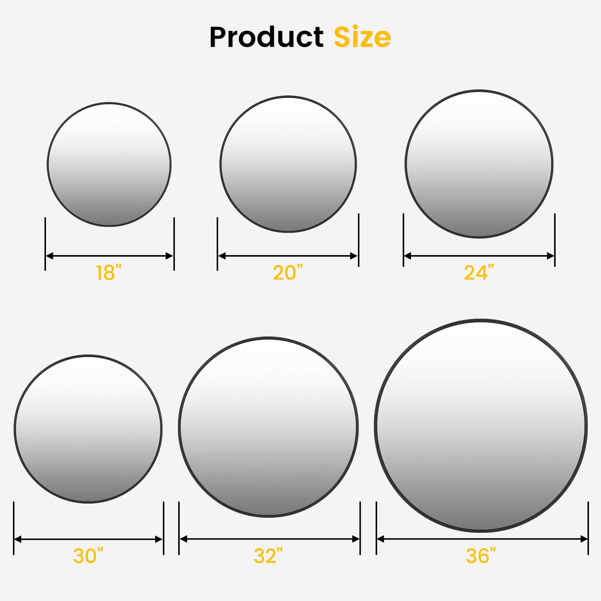 Miroir mural rond noir Garvee 91 cm (36 pouces), cadre en métal, verre 5 mm, style moderne, idéal pour salle de bain et salon.