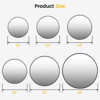 Miroir mural rond noir Garvee 91 cm (36 pouces), cadre en métal, verre 5 mm, style moderne, idéal pour salle de bain et salon.