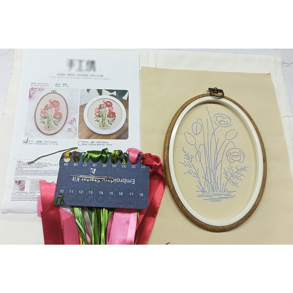 Kit de broderie Garvee pour débutants avec ruban 3D, tambour à broder et aiguille pour loisirs créatifs, cadeau idéal, coton, espagnol, ensemble créatif
