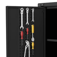 Garvee armoire d’atelier mobile 183 cm en acier noir, 2 portes, 4 étagères réglables et panneaux perforés