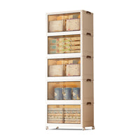 Garvee Boîtes de rangement empilables 5 niveaux avec roulettes, pliables, portes magnétiques transparentes, pour salon et chambre, 45 x 27 x 116cm