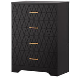 Garvee commode haute 4 tiroirs en MDF, 80 × 98 cm, poignées dorées, pour chambre et salon - Noir