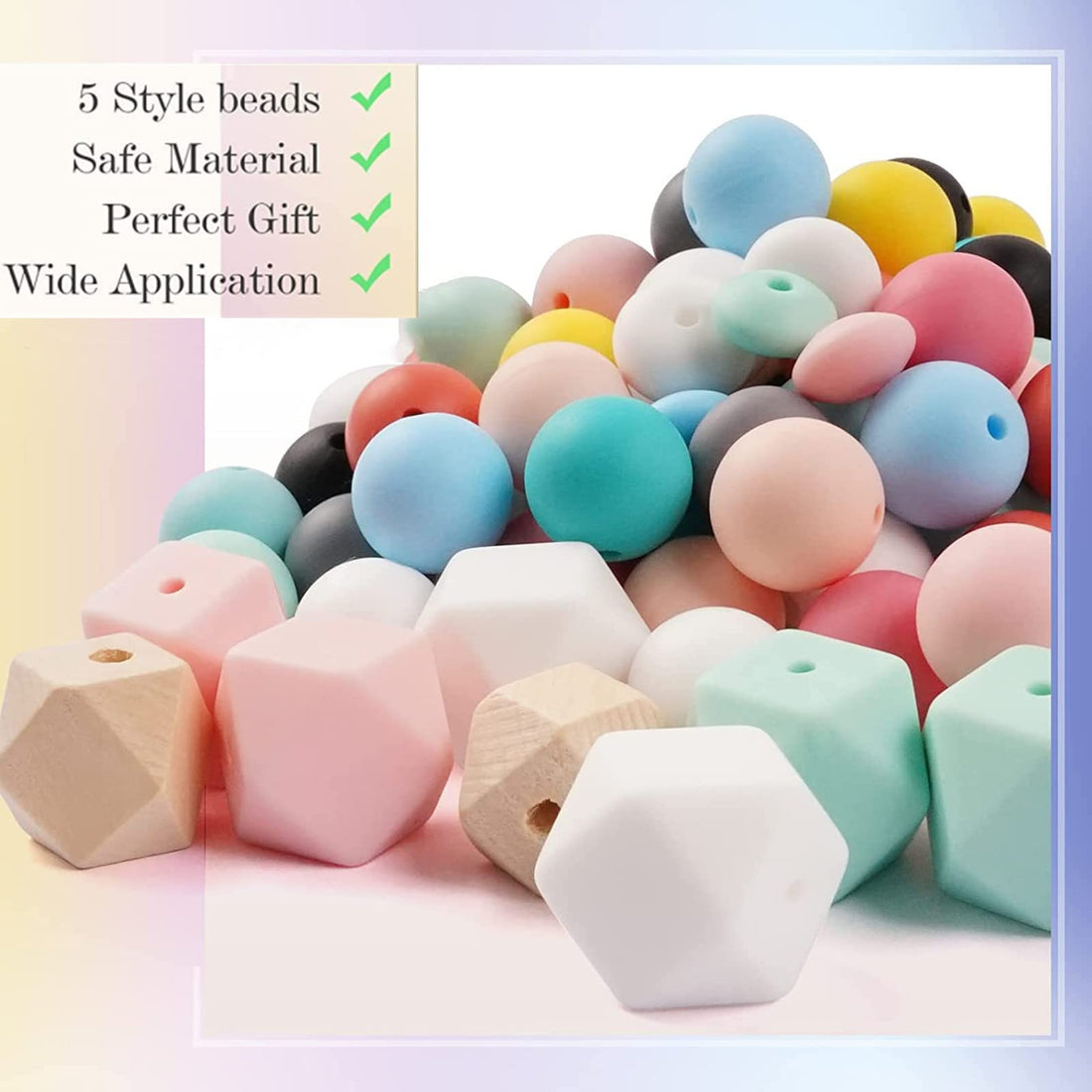 Kit de 100 perles en silicone Garvee pour la création de bijoux : formes rondes et à facettes colorées, polyvalentes, robustes et faites main.