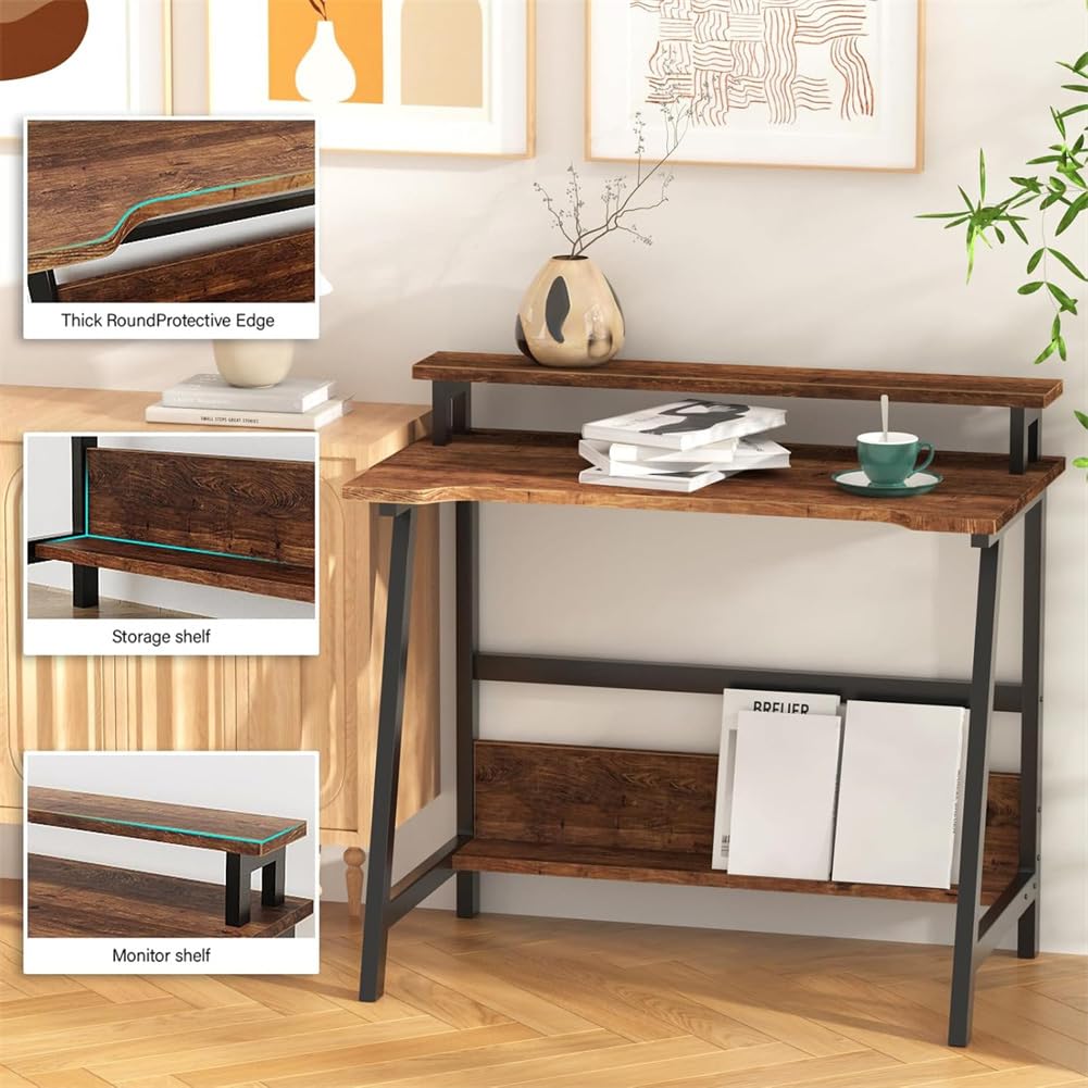 Bureau d'ordinateur Garvee avec étagères pour bureau à domicile et petits espaces 80x50x87cm Noir