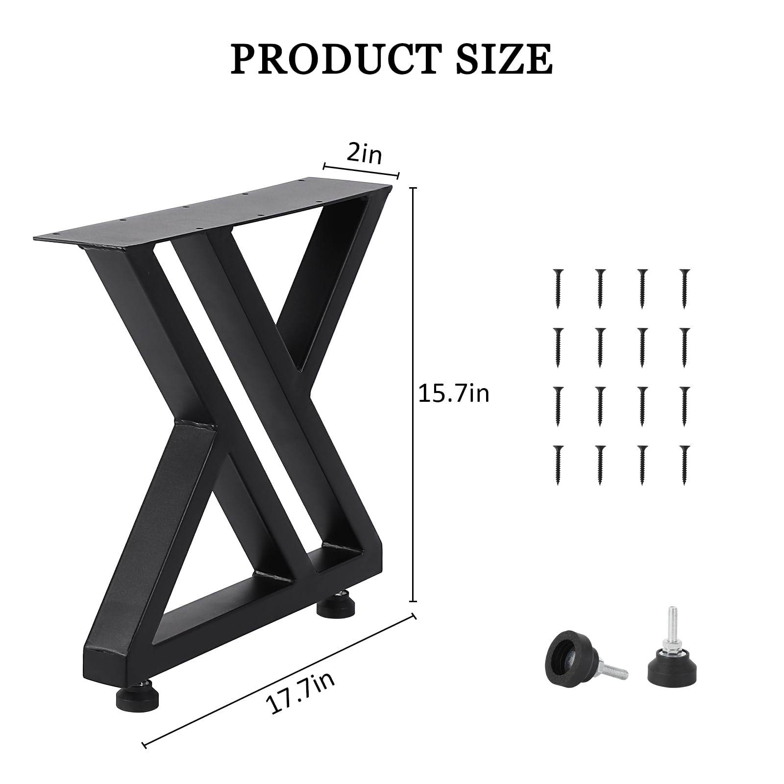 Pieds de table en métal Garvee 40 x 45 cm (15,7 x 17,7 po), robustes, en fer forgé, réglables, pour tables de salle à manger et de jardin, noirs.