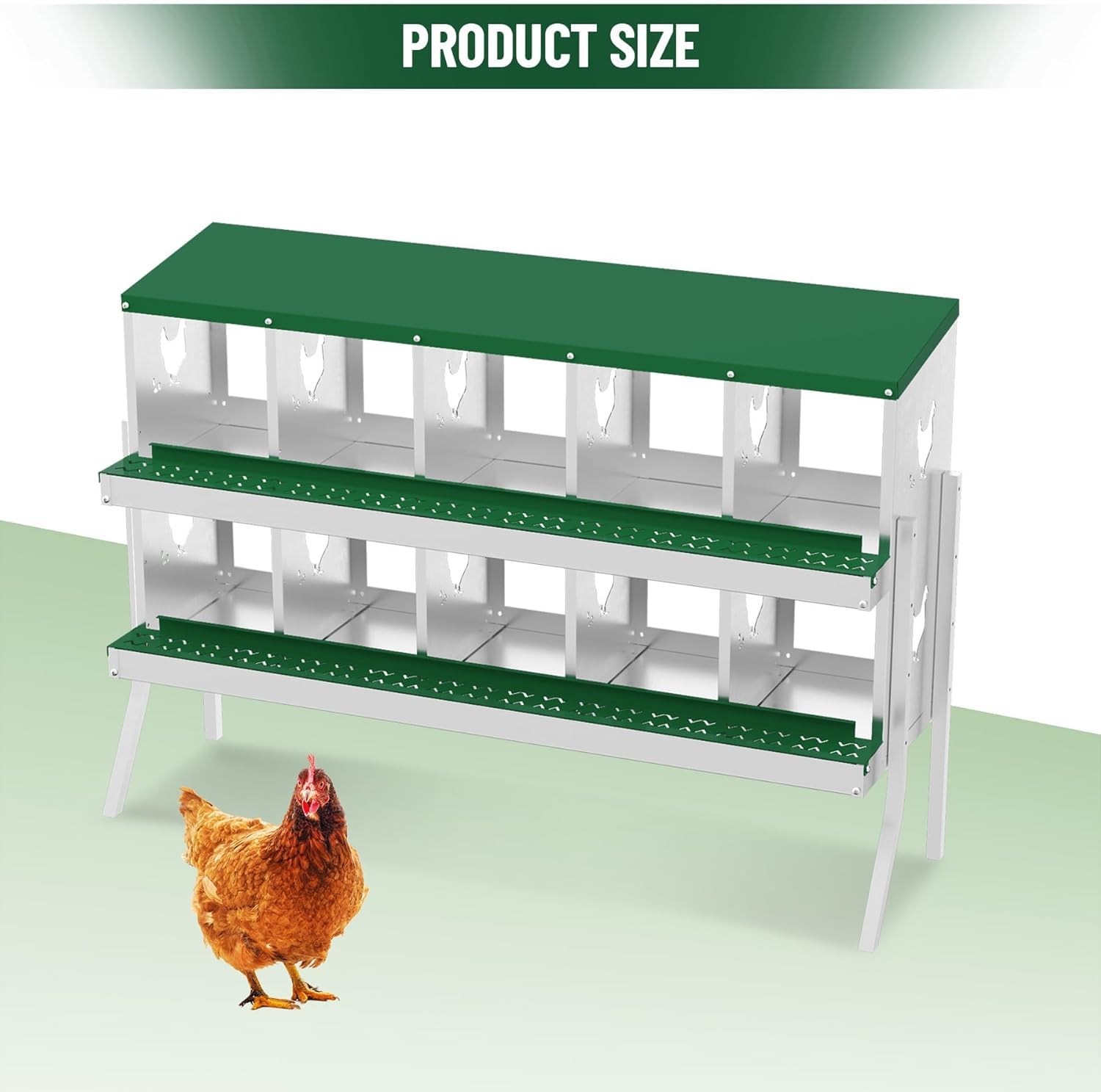 Garvee pondoir pour poules à 10 compartiments avec support métallique, acier galvanisé de 0,7 mm, collecte automatique des œufs, idéal pour poulaillers, fermes et jardins, vert