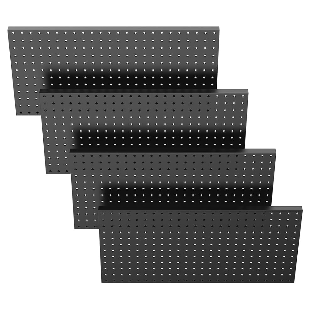 Panneau perforé métallique Garvee, lot de 4, 30,5 x 61 cm, en acier résistant aux rayures et flexible, avec vis, pour atelier et bureau, noir.