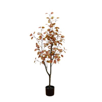 Eucalyptus artificiel Garvee de 120 cm avec pot en plastique pour décoration intérieure et extérieure, entretien facile, feuilles en soie, feuillage d'automne réaliste