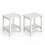 Garvee lot de 2 tables d’appoint extérieures en PEHD, 2 niveaux, blanc, pour terrasse et piscine - Blanc