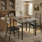 Garvee Ensemble de table à manger 3 pièces avec table effet noyer et 2 chaises en similicuir et métal, pour cuisine et salle à manger - Gris