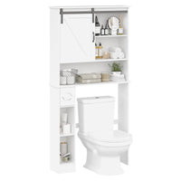 Armoire de rangement Garvee à suspendre aux toilettes avec porte coulissante, étagère réglable, porte-papier toilette, blanche, bois, gain de place pour salle de bain et buanderie