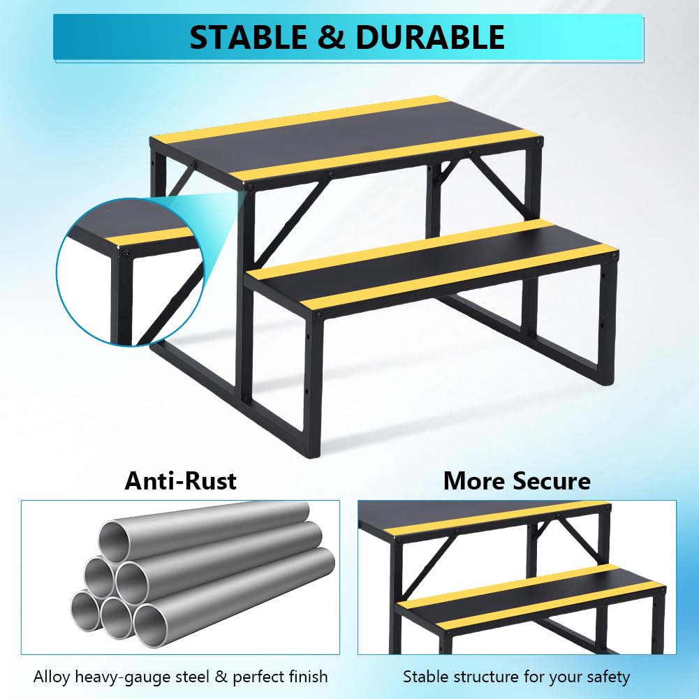 Garvee Escalier portable 2 marches avec rampe, bandes antidérapantes, pour camping-car, mobil-home, spa, caravane, piscine hors-sol, intérieur/extérieur