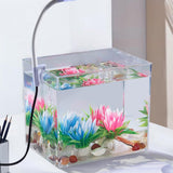Garvee Kit aquarium Betta avec filtre mural et lampe à pince, format panoramique, acrylique durable, base antidérapante, pour bureau et maison - Grand aquarium de bureau + lampe à pince 3 W