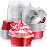 Garvee Moules à Cupcakes en Aluminium Jetables en Forme de Cœur, 100ml, Revêtement Antiadhésif, Résistants à la Chaleur, avec Couvercles, 50 Pièces, Parfaits pour Fêtes et Mariages