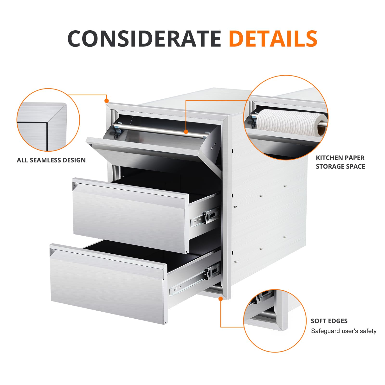 Cuisine d'extérieur Garvee en acier inoxydable – Station de grillades à 3 niveaux pour jardin et terrasse, construction robuste, idéale pour les amateurs de plein air
