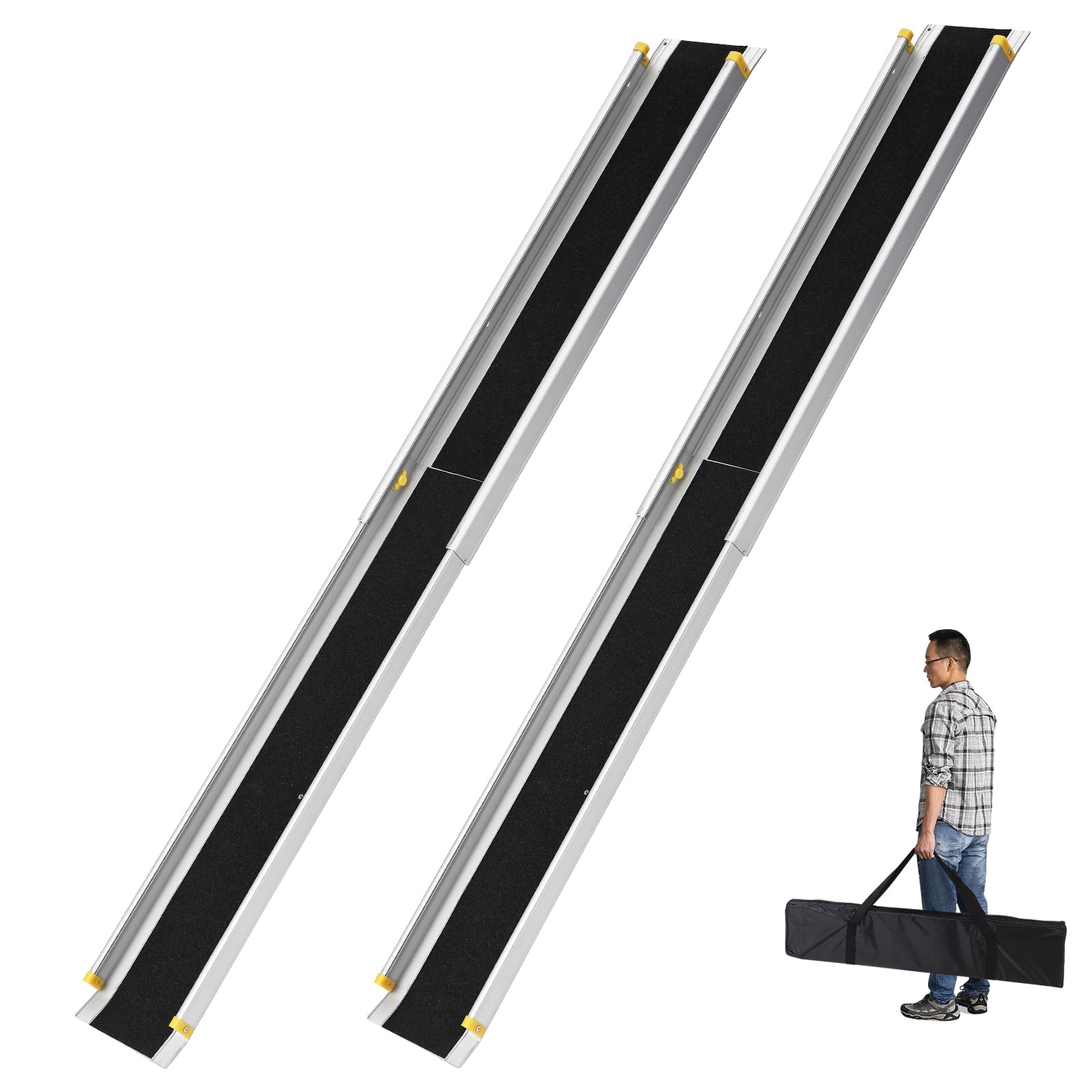 Garvee Rampe Télescopique pour Fauteuil Roulant 183 cm, Aluminium Antidérapant, Charge 272 kg, Longueur Réglable, Avec Sac de Transport, Usage Intérieur et Extérieur