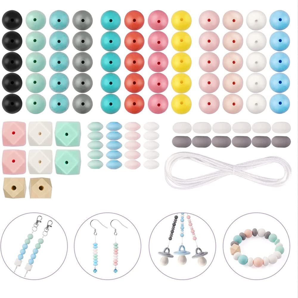 Kit de 100 perles en silicone Garvee pour la création de bijoux : formes rondes et à facettes colorées, polyvalentes, robustes et faites main.