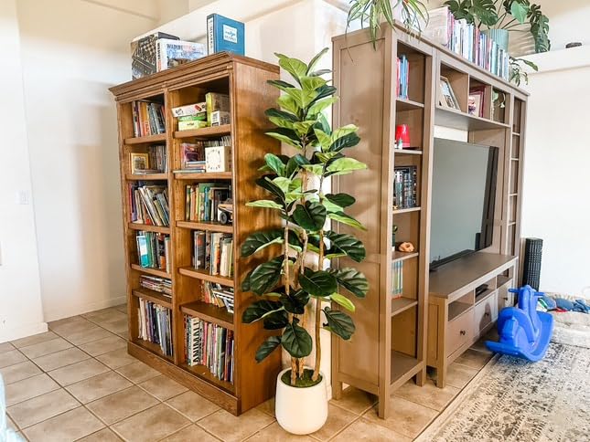 Garvee Ficus Lyrata artificiel 183 cm, feuillage vert réaliste, pot blanc et tronc en bois naturel, décoration intérieure