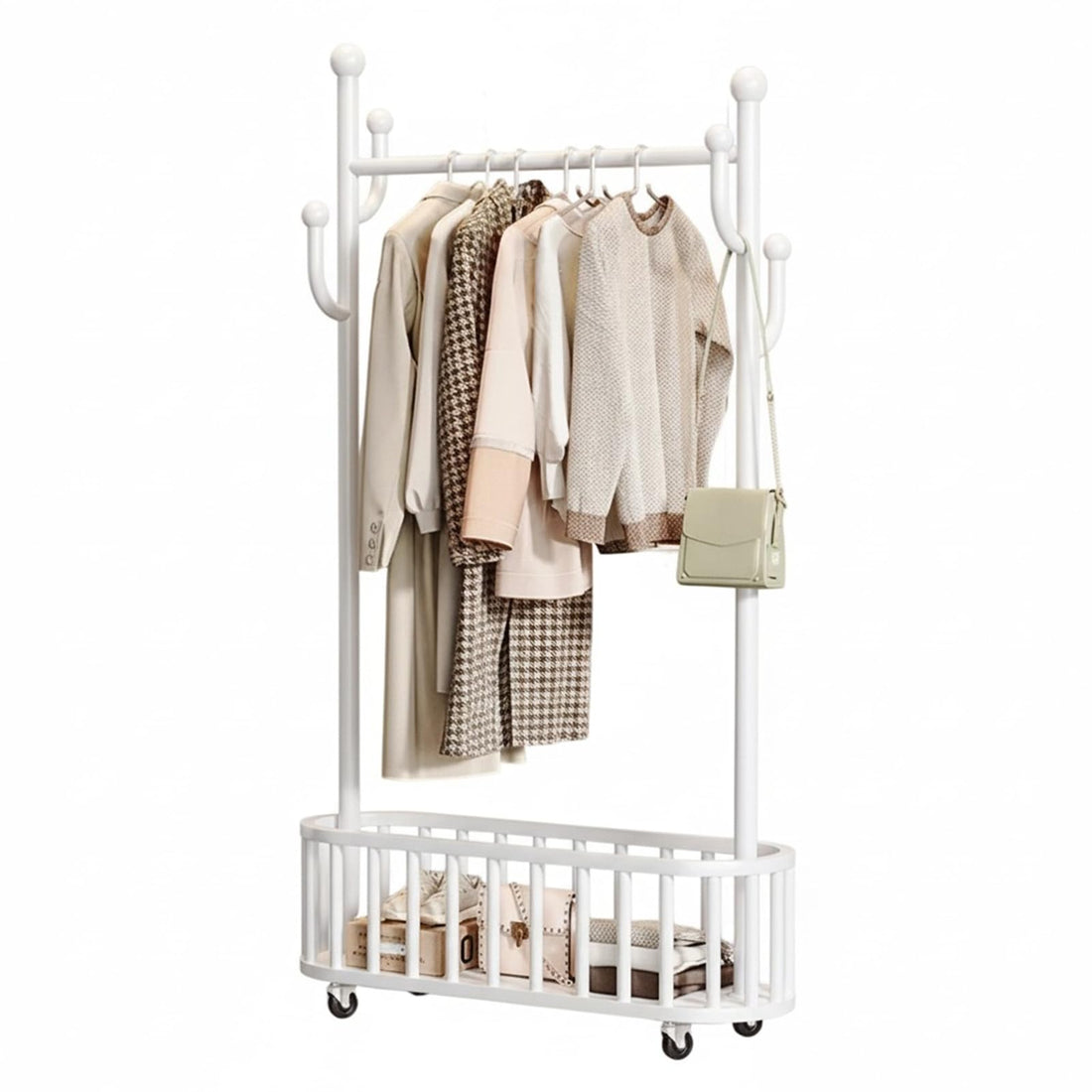 Portant à vêtements à roulettes Garvee, en métal avec panier, roulettes pivotantes à 360°, capacité de charge de 54 kg, pour chambre et bureau, noir moderne