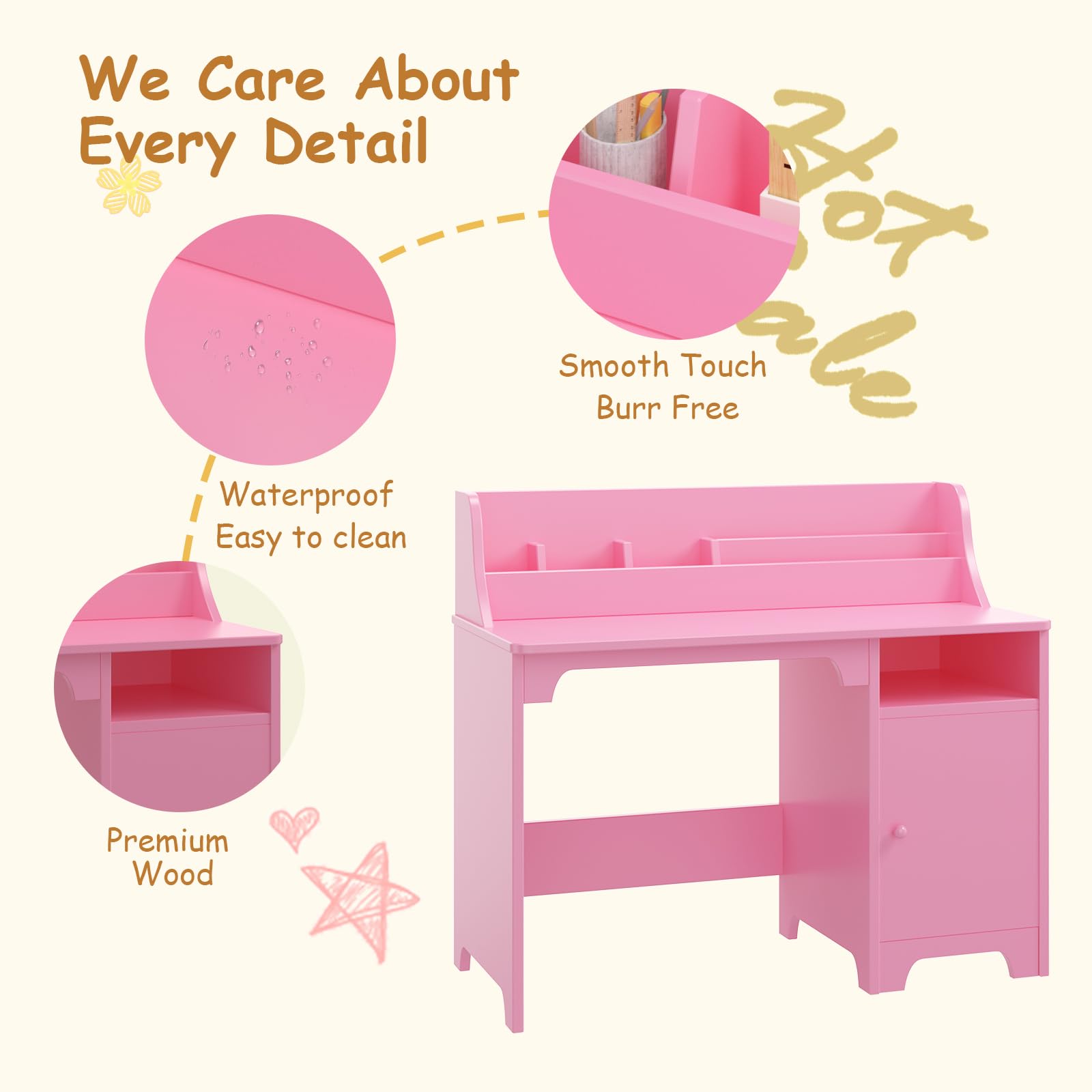 Bureau enfant Garvee avec chaise, en bois, ergonomique et stable, pour chambre/bureau d'enfant, 3-12 ans