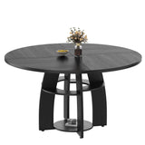Garvee Table ronde moderne 120 cm bois avec étagère pieds réglables design fermette stable pour cuisine et salon - Noir