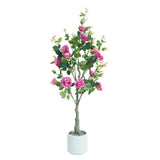 Garvee Arbre de Roses Artificielles 1,20 m - Feuillage Vert Durable Sans Entretien - Plastique et Soie - Décoration Intérieure et Extérieure