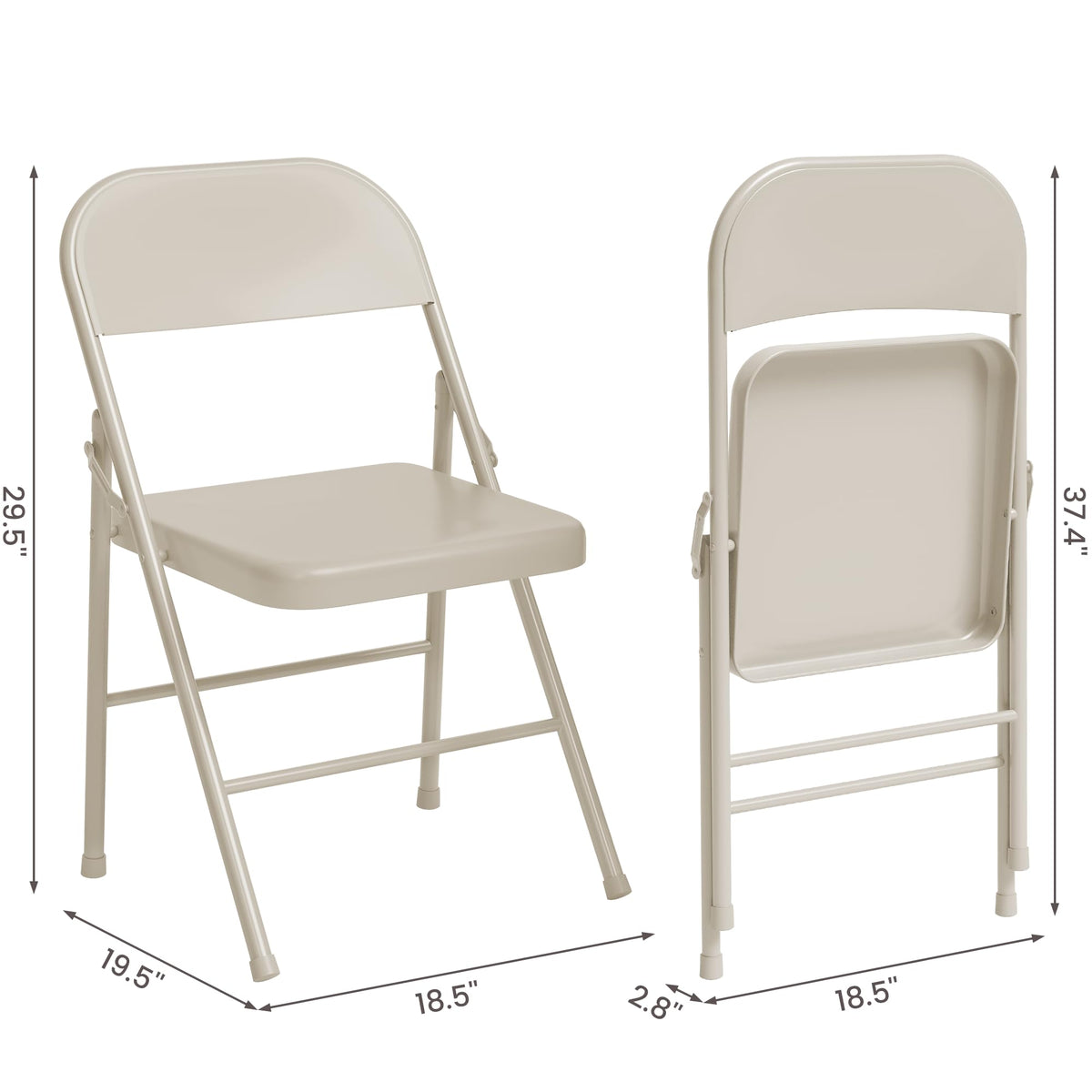 Garvee Lot de 4 chaises pliantes beige, cadre en métal, charge max. 159 kg, chaises portables pour salle à manger, salon, bureau et camping