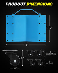 Chariot de manutention Garvee Auto Dolly Set 2, capacité de charge de 1814 kg (4000 lb), acier au manganèse, base antidérapante, roues pivotantes à 360°, 40,6 cm x 33 cm (16 po x 13 po), bleu, atelier et garage