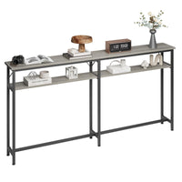 Console étroite GARVEE 180x23x100 cm, 2 étagères, espace de rangement, bois, extra longue, grise, pour entrée et salon